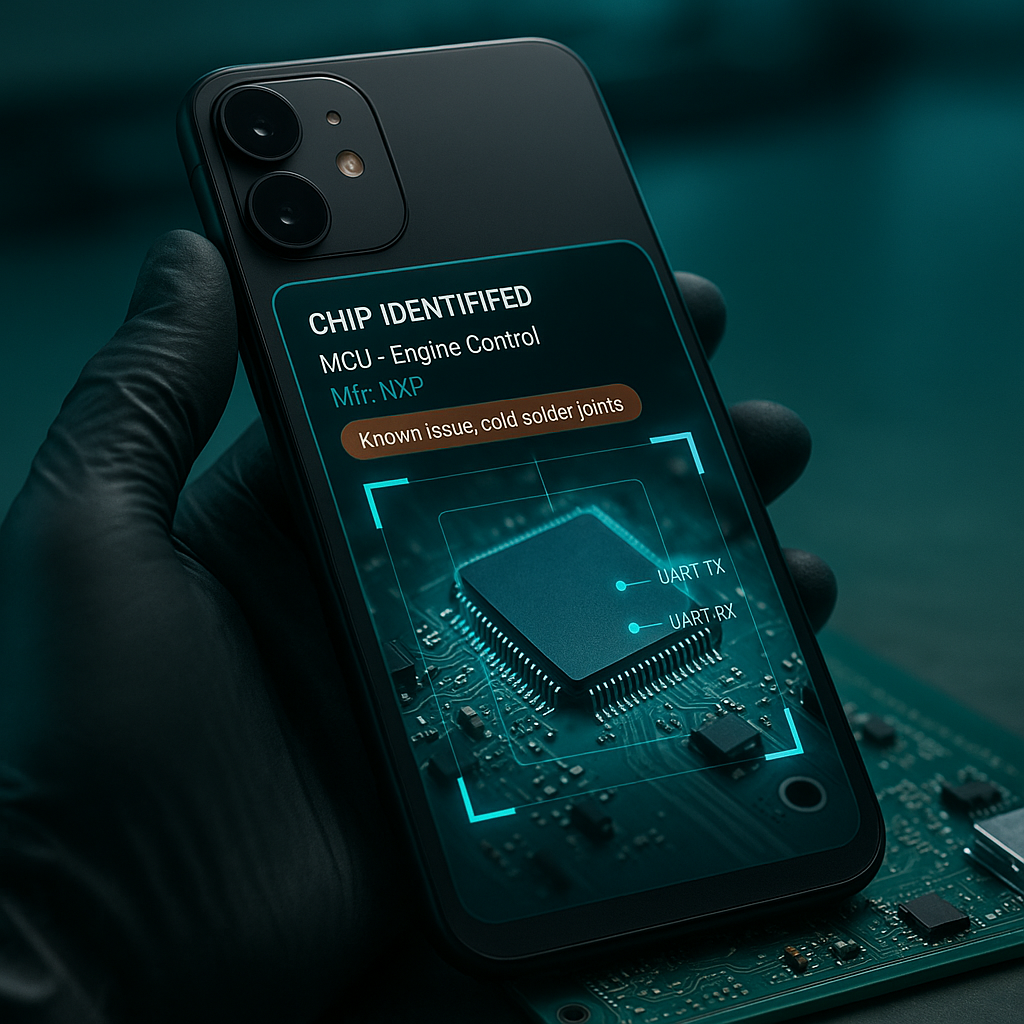 Phone scanning a chip, Kate IDs the part and known issue