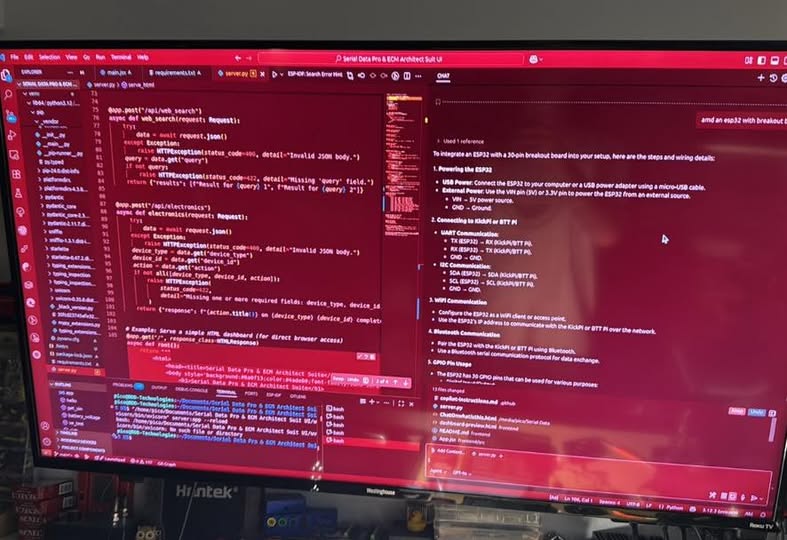 VS Code editor with the Serial Data Pro AI server source code